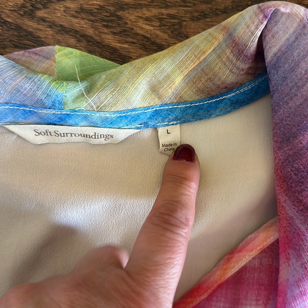 Soft Surroundings Carnevale Multi Plaid Maxi Dress Cowl Neck Pink Yellow Blue L - Picture 12 of 14